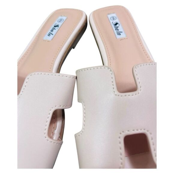 Cream H-Cutout Faux Leather Slide Sandals - Picture 3 of 7